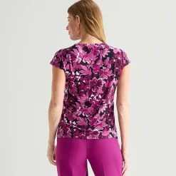 Black Label by Evan-Picone Womens Cowl Neck Short Sleeve Blouse
