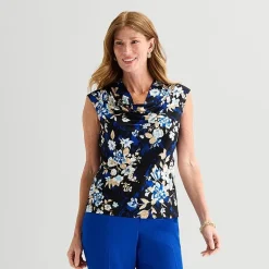 Black Label by Evan-Picone Womens Cowl Neck Sleeveless Blouse