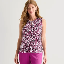 Black Label by Evan-Picone Womens Keyhole Neck Sleeveless Blouse