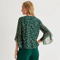Black Label by Evan-Picone Womens Boat Neck 3/4 Sleeve Blouse