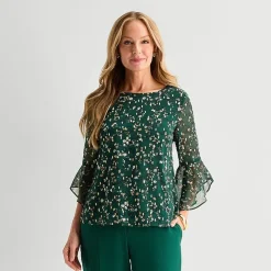 Black Label by Evan-Picone Womens Round Neck Short Sleeve Blouse