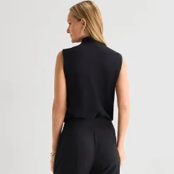 Black Label by Evan-Picone Womens V Neck Sleeveless Blouse