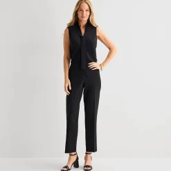 Black Label by Evan-Picone Womens Split Tie Neck Sleeveless Blouse