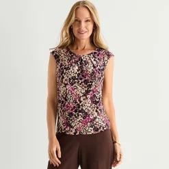Black Label by Evan-Picone Womens Petite Round Neck Short Sleeve Blouse