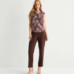 Black Label by Evan-Picone Womens Petite Round Neck Short Sleeve Blouse