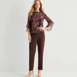 Black Label by Evan-Picone Womens Petite Boat Neck 3/4 Sleeve Blouse