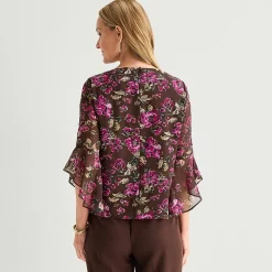 Black Label by Evan-Picone Womens Petite Boat Neck 3/4 Sleeve Blouse