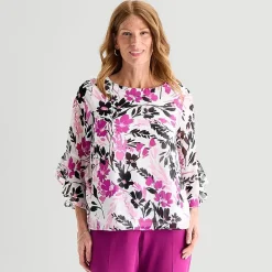 Black Label by Evan-Picone Womens Round Neck 3/4 Sleeve Blouse