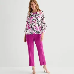 Black Label by Evan-Picone Womens Round Neck 3/4 Sleeve Blouse