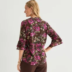 Black Label by Evan-Picone Womens V Neck 3/4 Sleeve Blouse
