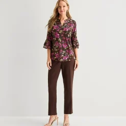 Black Label by Evan-Picone Womens V Neck 3/4 Sleeve Blouse