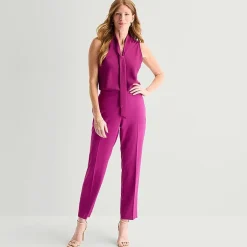 Black Label by Evan-Picone Womens Split Tie Neck Sleeveless Blouse