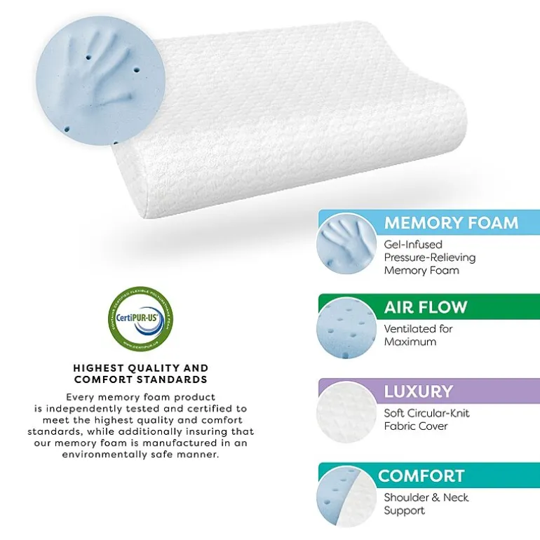 Bodipedic Home Gel Support Contour Memory Foam Bed Pillow