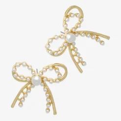 Bold Elements Gold Tone Womens Simulated Pearl Bow Drop Earrings