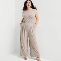 Bold Elements Womens Plus Wide Leg Pleated Pant