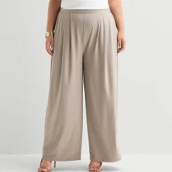 Bold Elements Womens Plus Wide Leg Pleated Pant