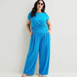 Bold Elements Womens Plus Wide Leg Pleated Pant