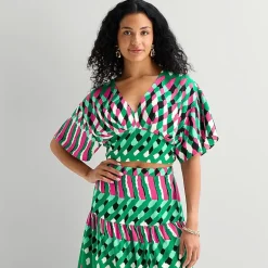 Bold Elements Womens V Neck Elbow Sleeve Blouse