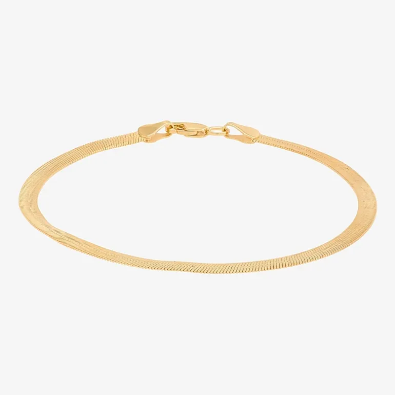 Bonded Brilliance Womens 14K Gold Bonded With Sterling Silver 7.5 Inch Solid Herringbone Chain Bracelet
