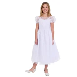 Bonnie Jean Big Kid Girls Communion Short Sleeve Puffed Flower Girl Fit + Flare Dress