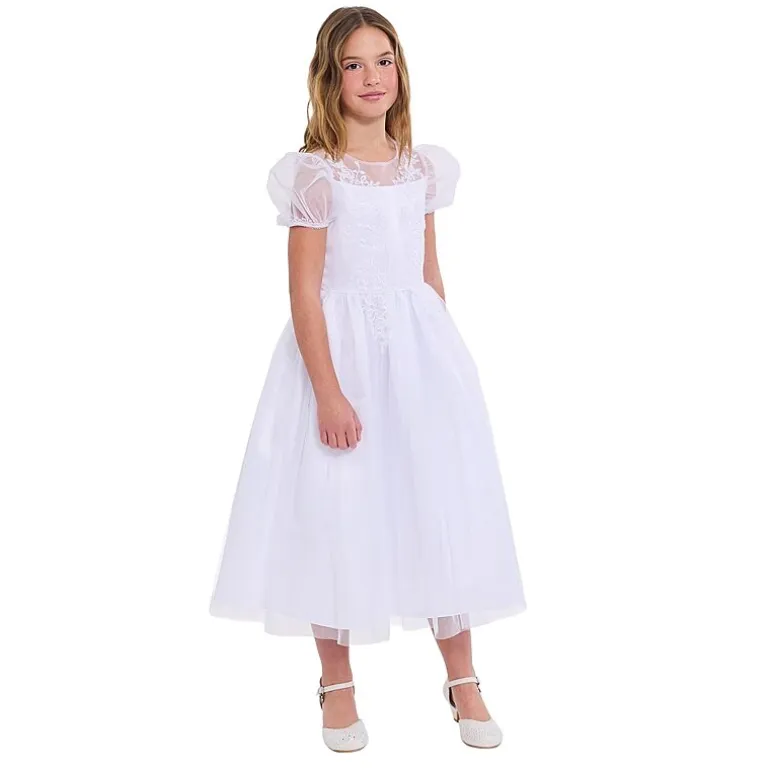 Bonnie Jean Big Kid Girls Communion Short Sleeve Puffed Flower Girl Fit + Flare Dress