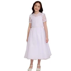 Bonnie Jean Little & Big Kid Girls Short Sleeve Lace Satin Fit + Flare Dress