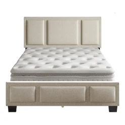 Boyd Sleep Triptych Upholstered Linen Platform Bed Frame with Adjustable Headboard