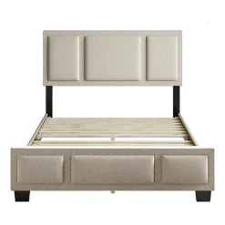 Boyd Sleep Triptych Upholstered Linen Platform Bed Frame with Adjustable Headboard