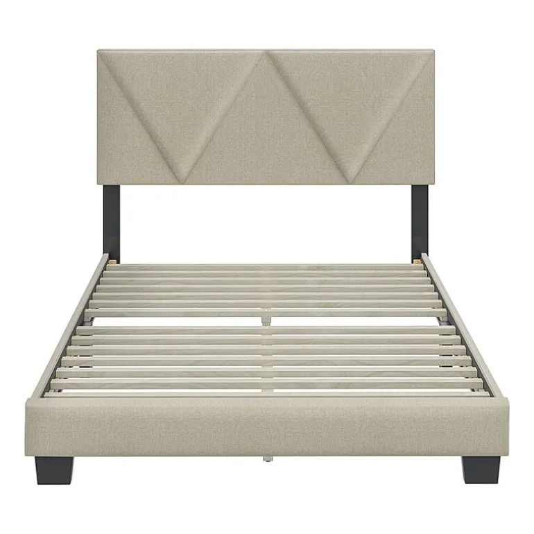 Boyd Sleep Triptych Upholstered Linen Platform Bed Frame with Adjustable Headboard