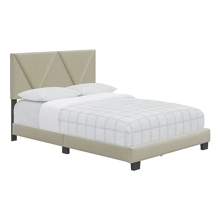 Boyd Sleep Triptych Upholstered Linen Platform Bed Frame with Adjustable Headboard