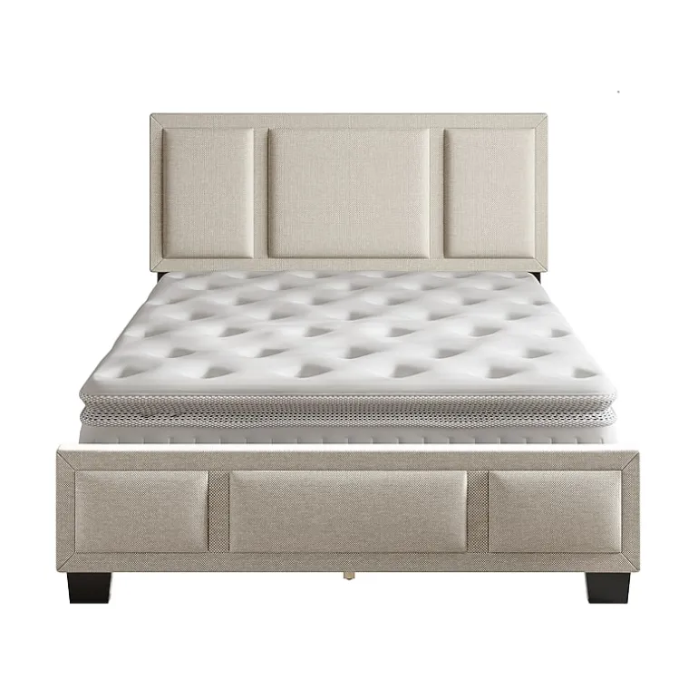 Boyd Sleep Triptych Upholstered Linen Platform Bed Frame with Adjustable Headboard