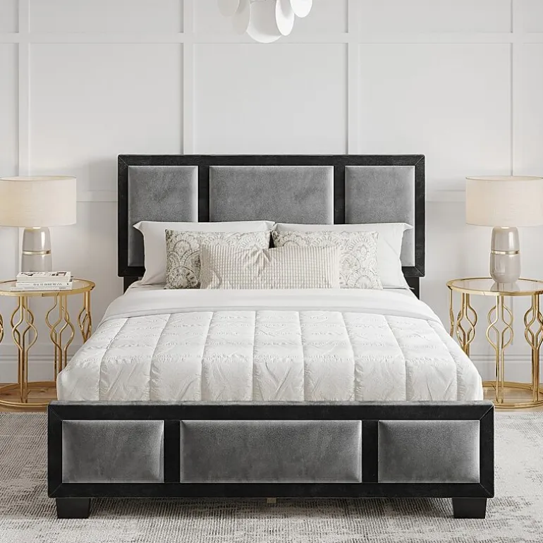 Boyd Sleep Triptych Upholstered Velvet Platform Bed Frame with Adjustable Headboard