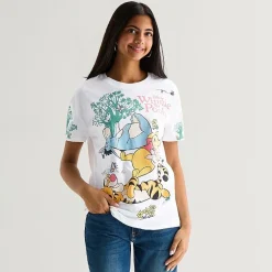 Boyfriend Tee Womens Juniors Crew Neck Short Sleeve Regular Fit Winnie The Pooh Graphic T-Shirt