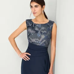 Brianna Milay Womens Round Neck Sleeveless Cap Embellished Evening Gown