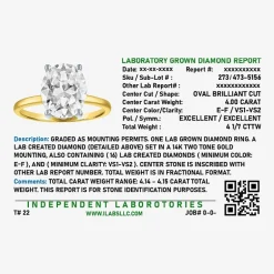 Bridal Addiction Womens 4 1/7 Ct. T.W. Lab Grown White Diamond 14K Gold Oval Solitaire Engagement Ring