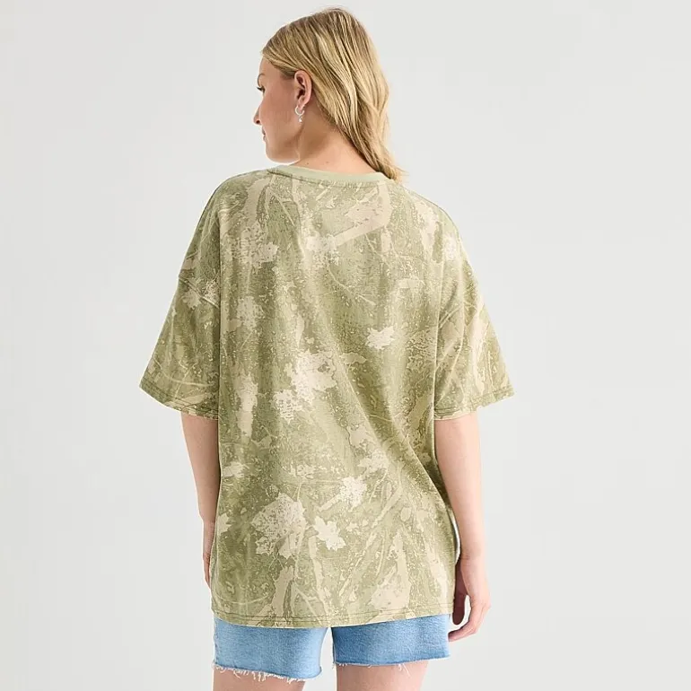 Bronco Camo Tee Womens Juniors Crew Neck Short Sleeve Oversized Graphic T-Shirt