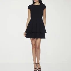 B. Smart Bow Back Womens Juniors Crew Neck Short Sleeve Cap Fit + Flare Dress