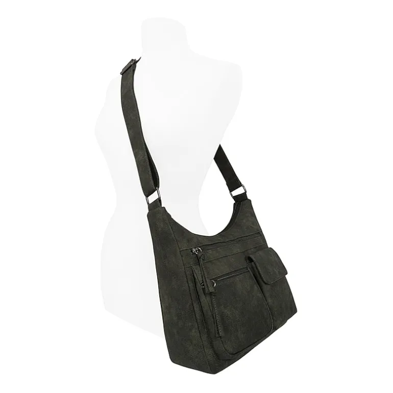 Bueno of California Distress Pebble Washed Double Zip Crossbody Bag