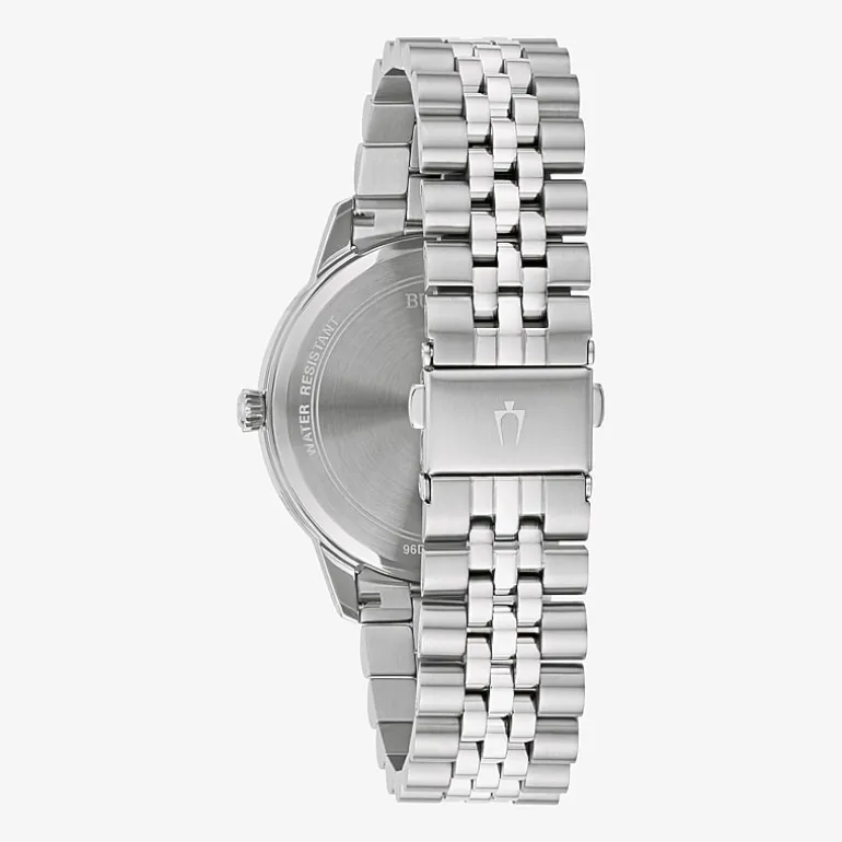 Bulova Classic Mens Diamond Accent Silver Tone Stainless Steel Bracelet Watch 96d151