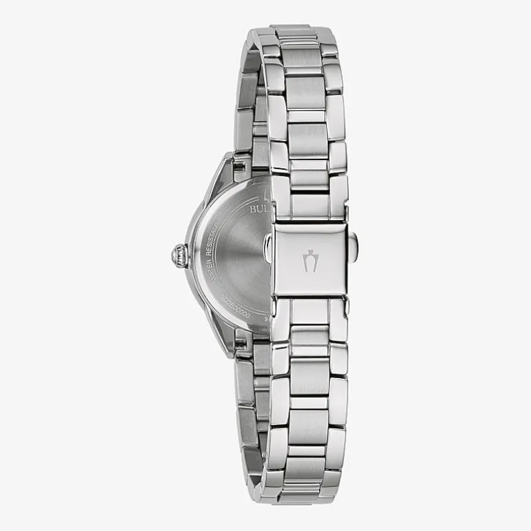 Bulova Classic Womens Diamond Accent Silver Tone Stainless Steel Bracelet Watch 96p250