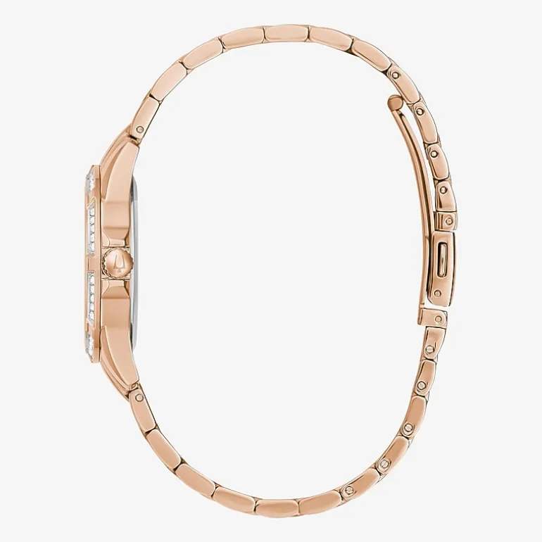 Bulova Crystal Womens Crystal Accent Rose Goldtone Stainless Steel Bracelet Watch 98l303