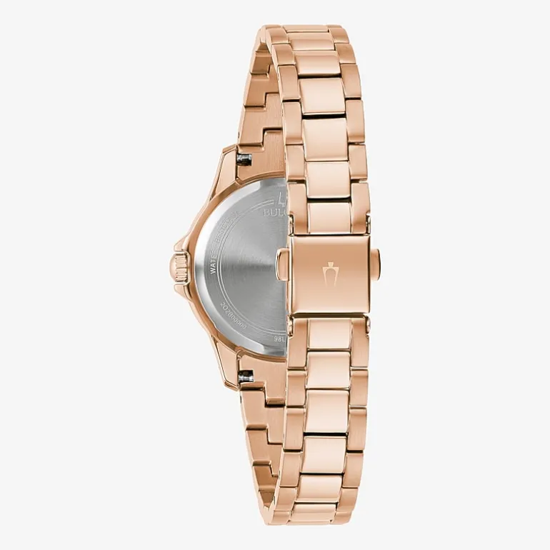 Bulova Crystal Womens Crystal Accent Rose Goldtone Stainless Steel Bracelet Watch 98l303