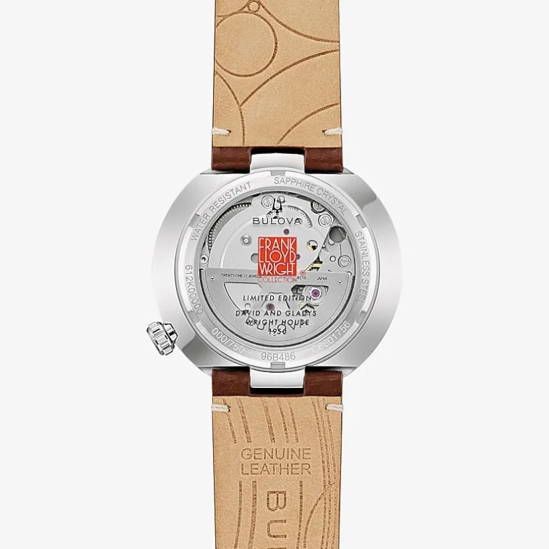 Bulova David And Gladys Wright House Mens Automatic Brown Leather Strap Watch 96b486