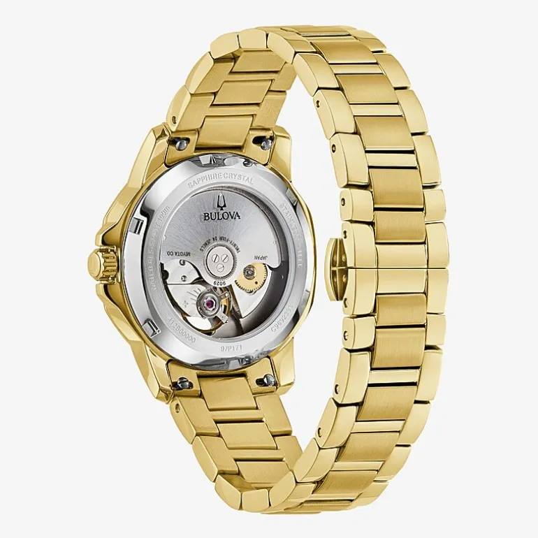 Bulova Diamond Womens Automatic Gold Tone Stainless Steel Bracelet Watch 97p171