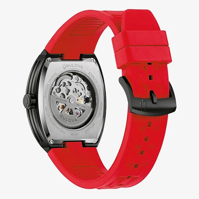 Bulova Maquina Mens Automatic Red Strap Watch 98a341