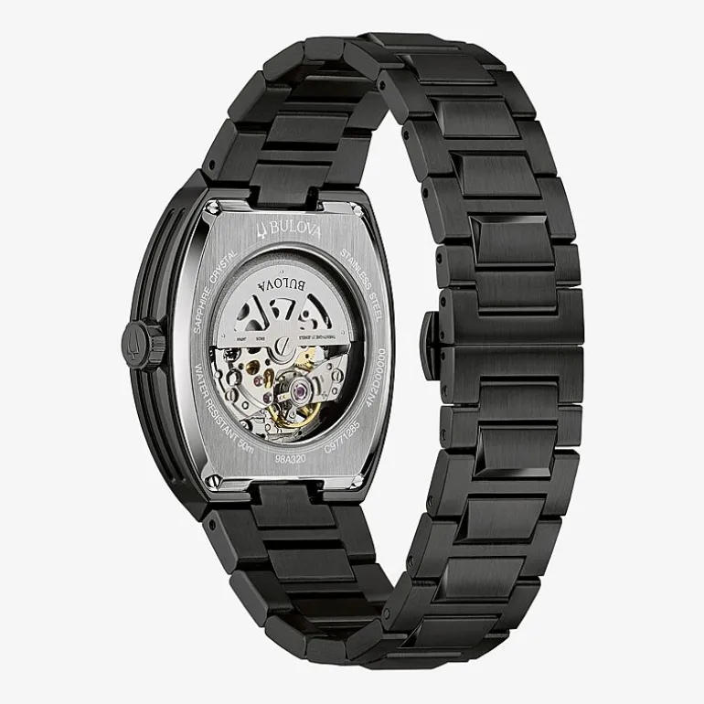 Bulova Maquina Mens Automatic Black Stainless Steel Bracelet Watch 98a320