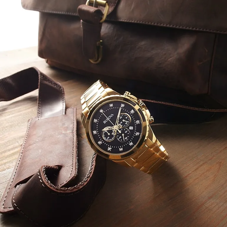 Bulova Mens Gold Tone Stainless Steel Bracelet Watch 97d121