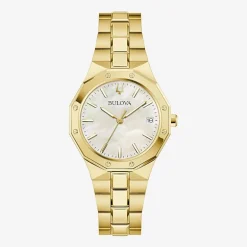 Bulova Prestige Womens Gold Tone Stainless Steel Bracelet Watch 97m119