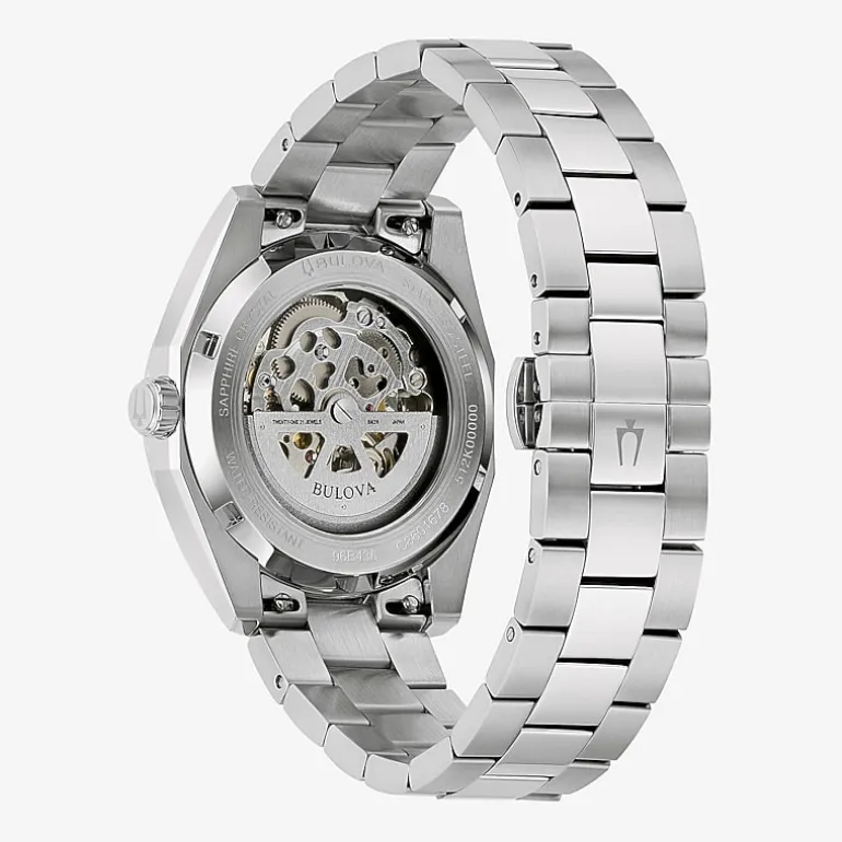 Bulova Surveyor Mens Automatic Silver Tone Stainless Steel Bracelet Watch 96b436