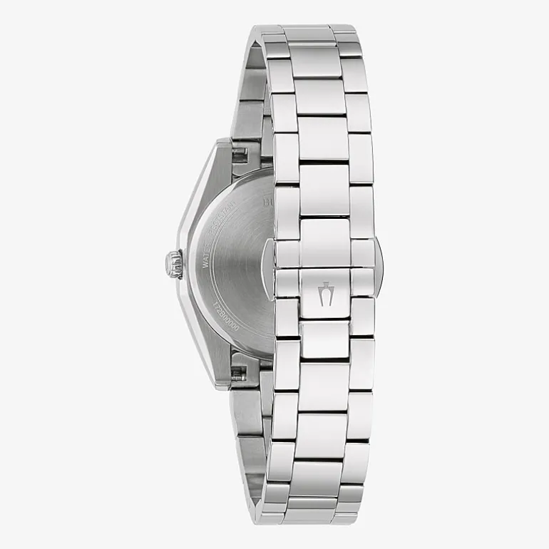 Bulova Surveyor Womens Diamond Accent Silver Tone Stainless Steel Bracelet Watch 96p229